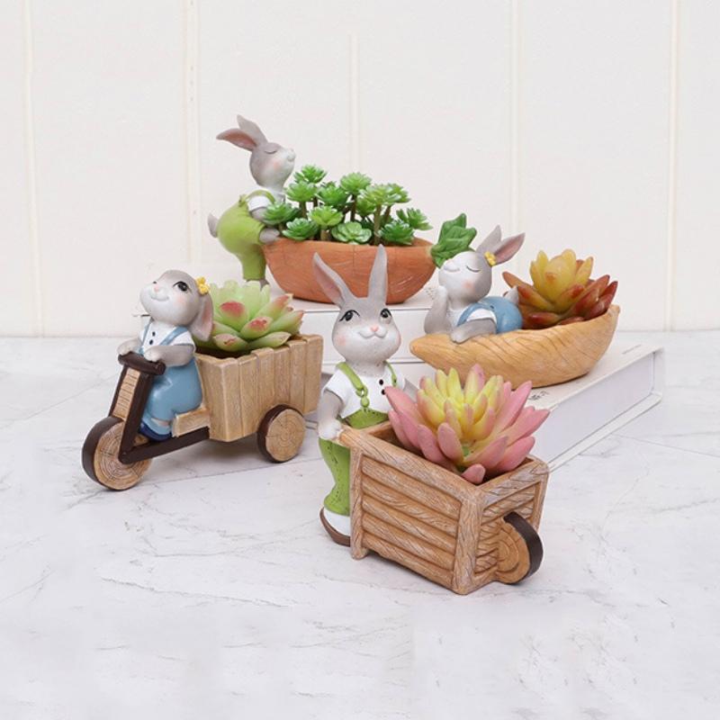 Kaninform blomsterpotte med avløp Blomsterpottebeholder Sukkulent blomsterplantekar Hage Bonsai potte dekorasjon bordplate ornament
