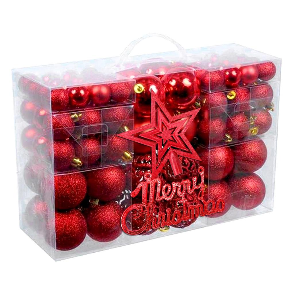 Christmas Tree Decorations Set: 100 Pieces with Tree Topper Star, Letter Tags, Hollow Plastic Balls, and Baubles Ornaments.
