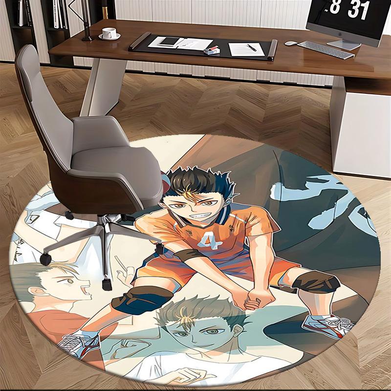 1pc Anime Volleyball Player Round Carpet - Office Chair Mat, Non-Slip Rug for Home Decor, Seasonal Gift, Suitable for Office, Living Room, Bedroom, Ga