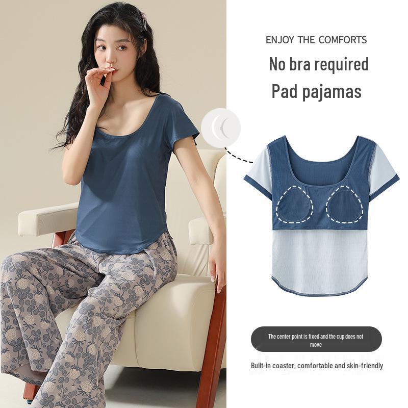 Women's Stylish Modal Short Sleeve & Long Pants Summer Lounge Set