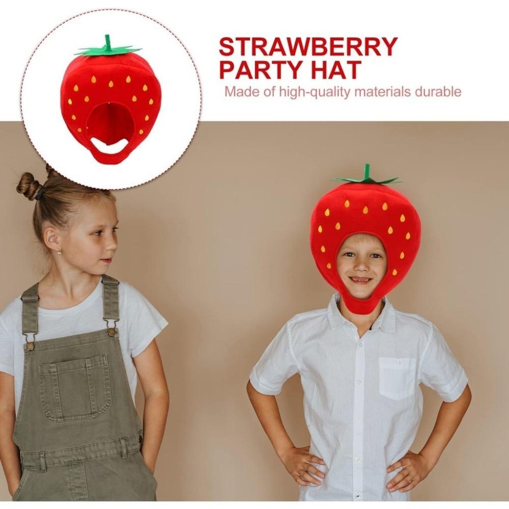 Red Plush Strawberry Hat Sweet Style Novelty Strawberry Cap Strawberry Headgear  Photography Props