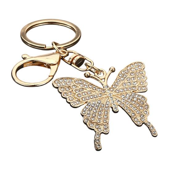 Keychain Pendant Sparkling Rhinestones Butterfly Charm Key Chain with Lobster Clasp Electroplated Key Holder Bag Accessory