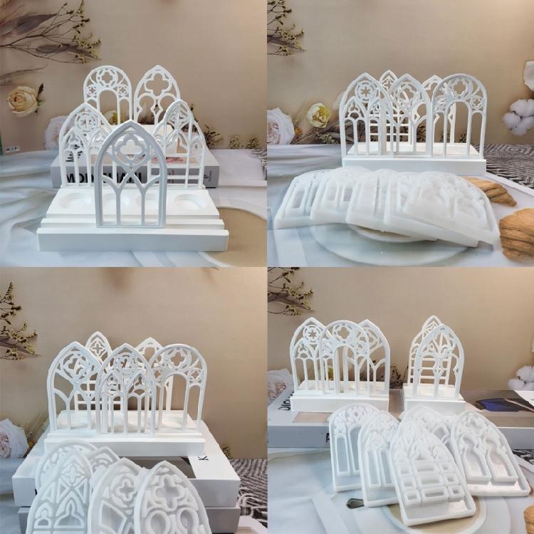 5pcs Candlesticks Silicone Molds Gothic House Candle Holder Castings Molds