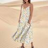 Women's Casual V Neck Floral Print Sleeveless Pocket Suspender Dress