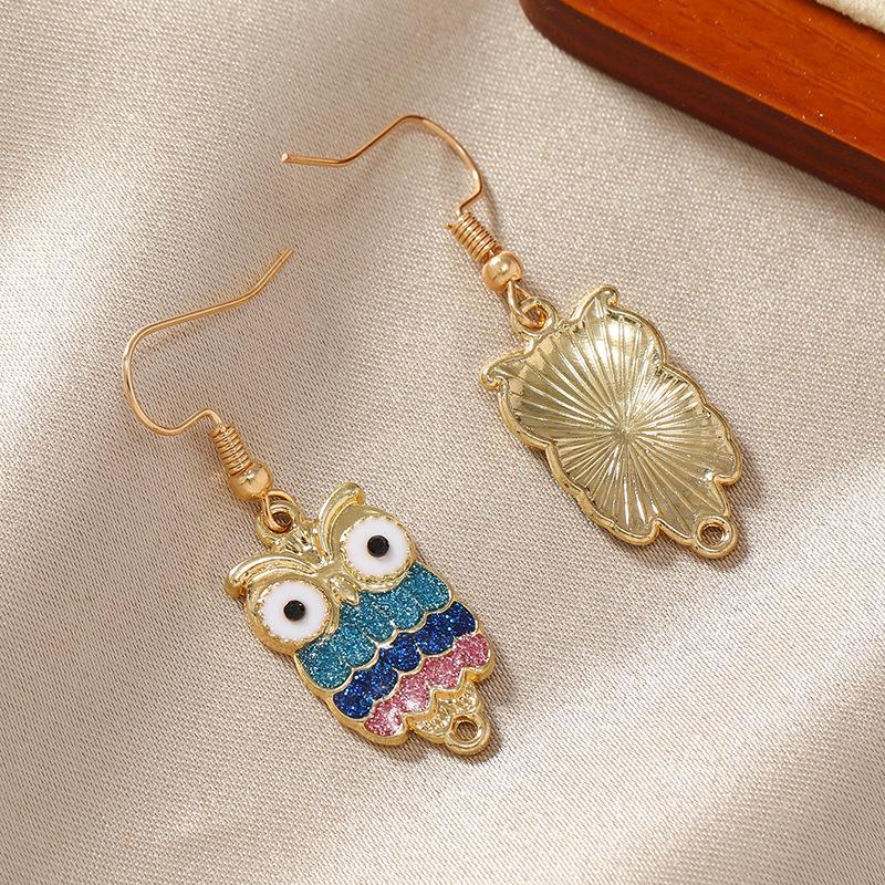 Boucles d'oreilles pendantes style bohème hibou dessin animé mignon coréen-japonais - Accessoire coloré et polyvalent