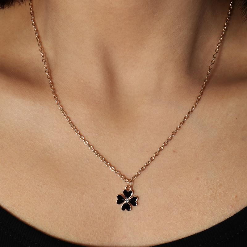 

Aihua Simple Style Black Color Enamel Clover Necklaces & Pendants for Women Girl Femme Bijoux Colar Valentine s Day Trinket