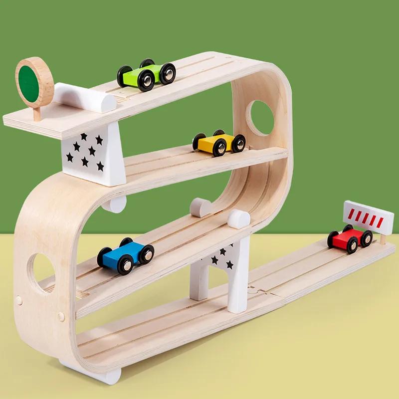 Visual Tracker Wooden Inertial Racing Track Hand-eye Coordination Exercises Glide Car Toys Kids Gifts Children's Early Educatio