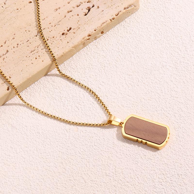 Bestselling Men's Two-Tone Wooden Cross Titanium Steel Dog Tag Necklace