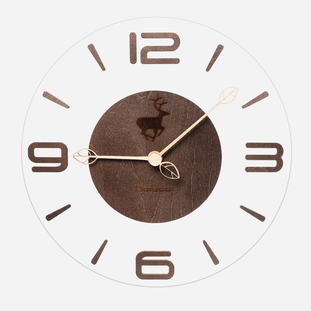 Stylish Glass Wall Clear and Wooden and Natural Modern Stylish and Simple Wood Color B Clock, Clear, Walnut, Clock, Design, Quiet, Handmade,