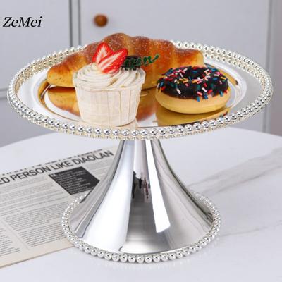 Assiette à fruits forme cercle plaquée style européen, Plateau alimentaire fromage maison alliage disque goutte perle argentée, Plateau à snacks décoration de table
