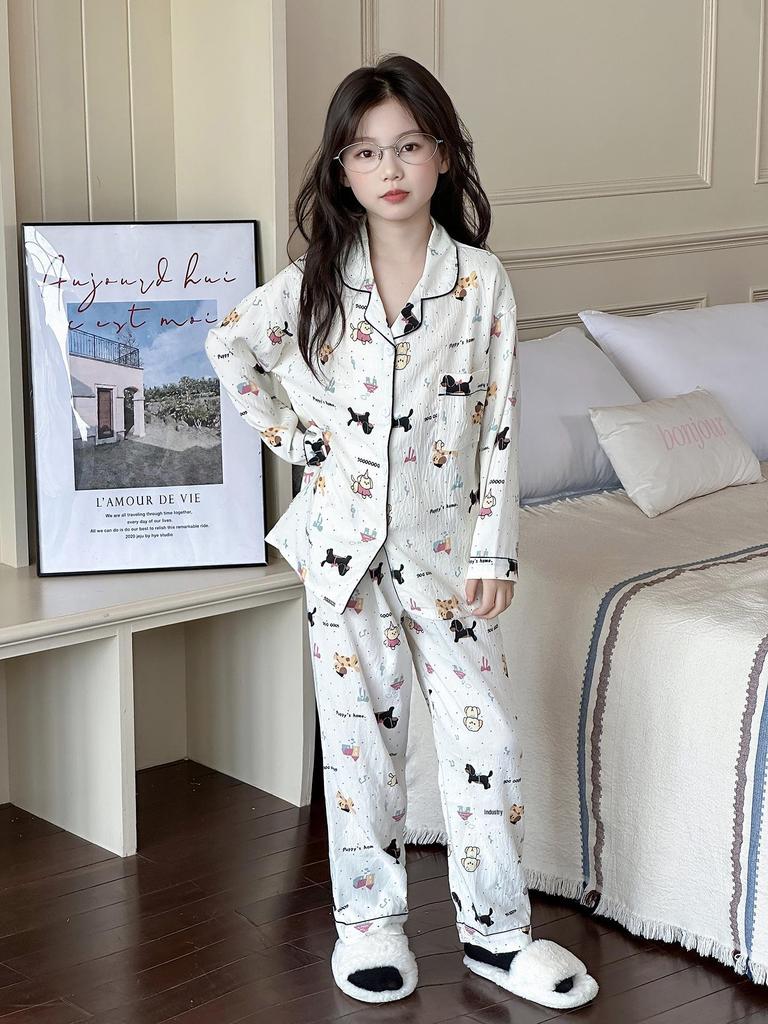 Girls' 2025 Autumn Cotton Pajama Set: Long-Sleeve Two-Piece Sleepwear