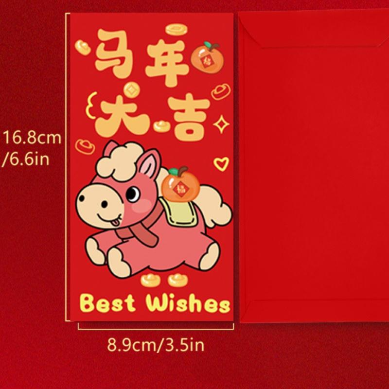 6Pcs Luck Money Bag Spring Festival Bless Pocket Red Packet 2026 Year Of The Horse Red Envelopes New Year Decoration Gift