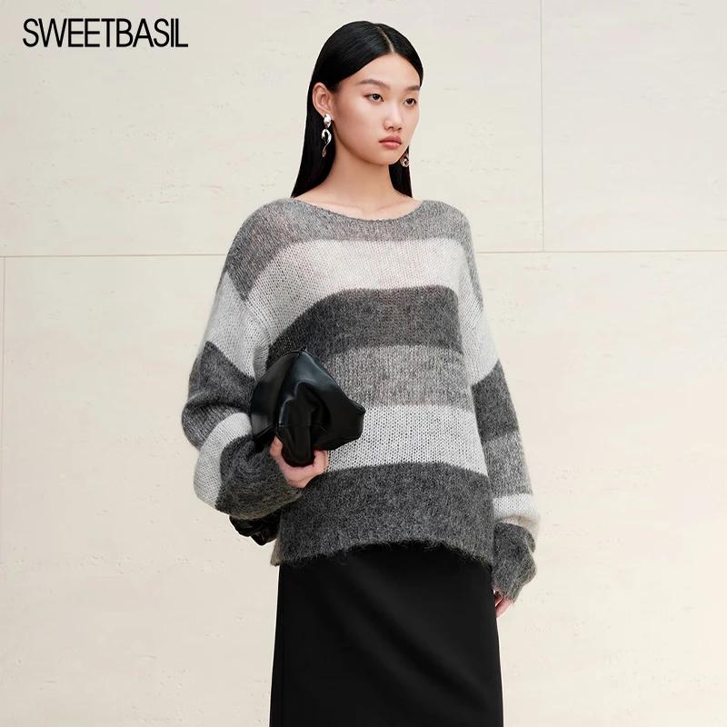 Sweet Basil Women's Striped Long Sleeve Knitted Sweater