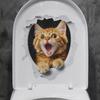 Fierce Cute Cat Breaking Through Wall Toilet Sticker Self-Adhesive Removable Bathroom Funny Home Decor Art