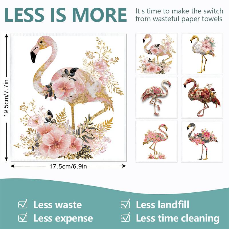 Cleaning Cloth Reusable Kitchen Dish Towels Eco-friendly Microfiber Floral Flamingo Print Dishcloths Lint Free Washable Duster Rags Tea Towels 9*7inch