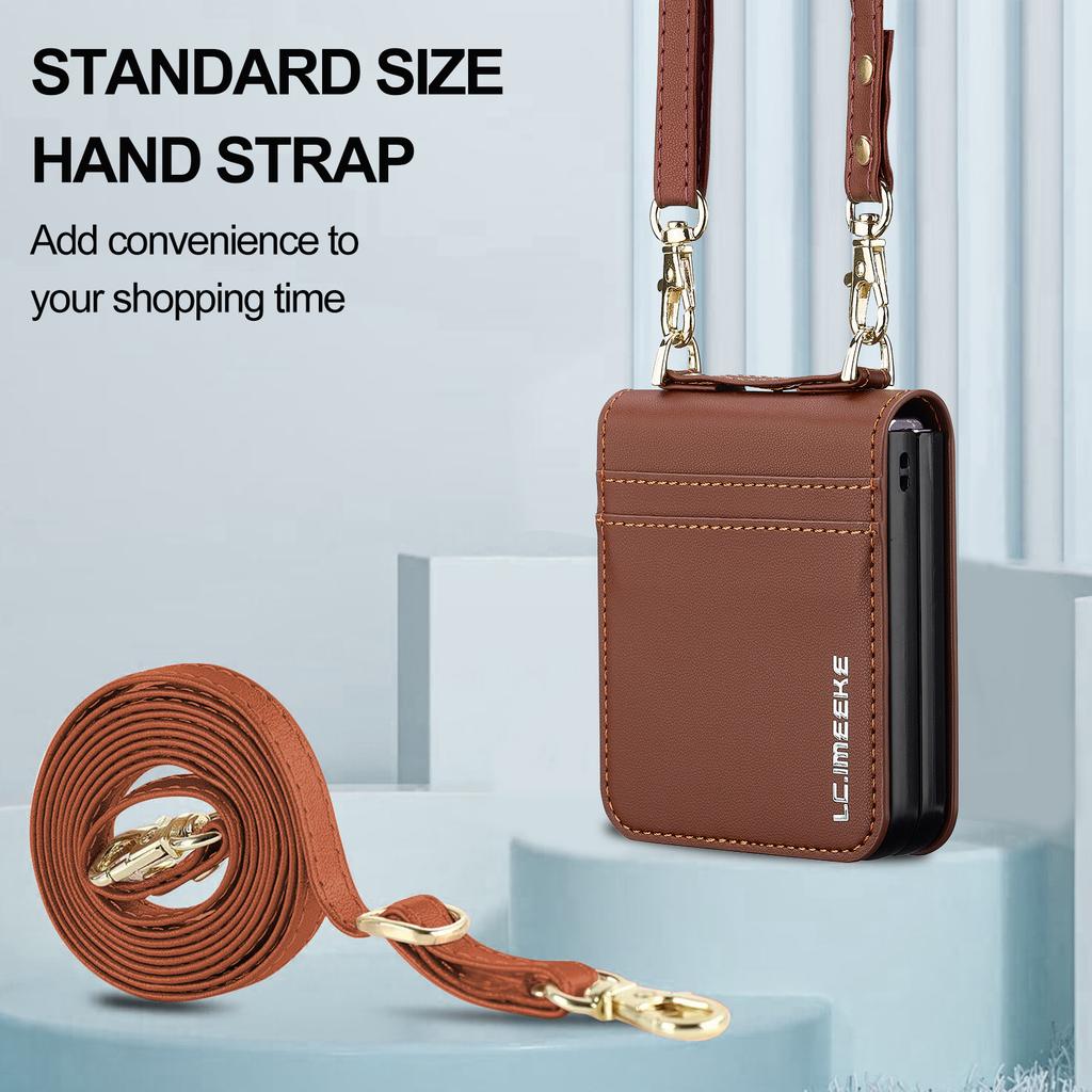 Crossbody Cards Solt Wallet Leather Case For Samsung Galaxy Z Flip 7 6 5 4 5G 3 7FE Flip7 Bag Strap Long Lanyard Business Cover