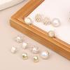 6Pairs Elegant Geometry Trim Edge Pearl Stud Earrings Gold Color Imitation Style for Wedding Ceremony