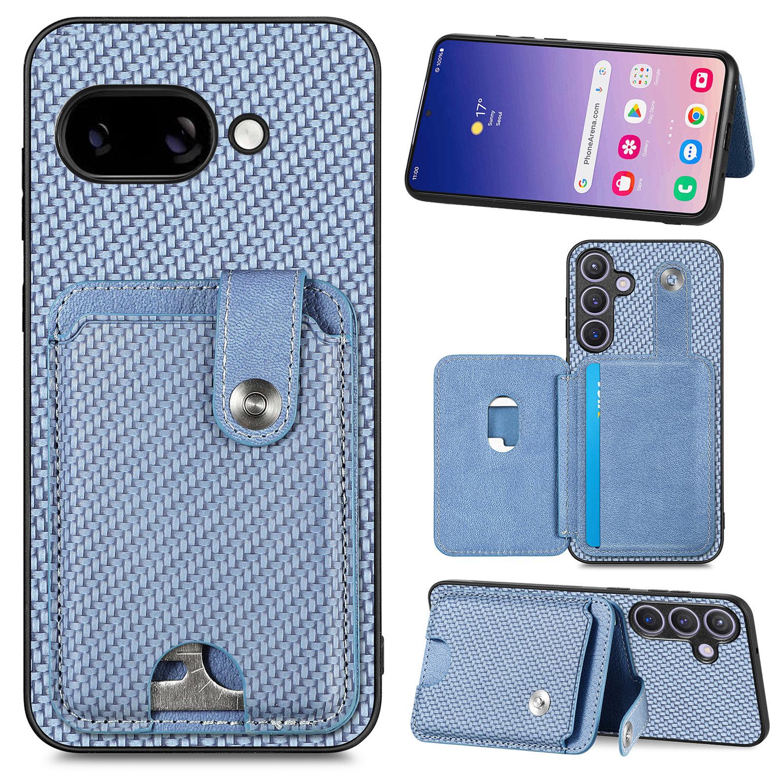 

For Google Pixel 9a Case Card Slots Kickstand Phone Back Cover with Card Tool Blue
