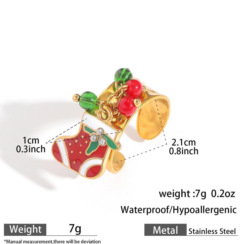 MYA 18k Gold Plated Open Ring with Reindeer & Snowflake Design