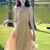 Beautiful temperament French floral suspender dress 2026 new models are popular this year, beautiful long skirts are trendy for women's summer wear