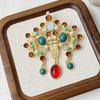 Retro European Court-Style Gemstone Brooch - Antique Replica with Full Diamond and Colorful Gems for Women