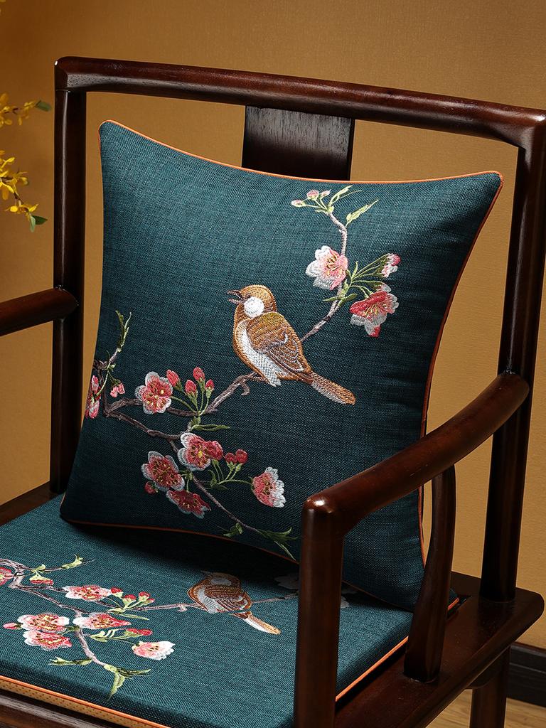 Veemi Home Leinen Kissenbezug Frühling Vögel Stickerei Orientalischer Luxus Hochwertiger Kissenbezug für Couch Sofa Bett 18x18 Zoll