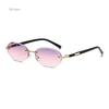 Trendy Rimless Oval Sunglasses Stylish Gradient Lens Outdoor Shades Luxury  Frameless Small Black Vintage Sun Glasses