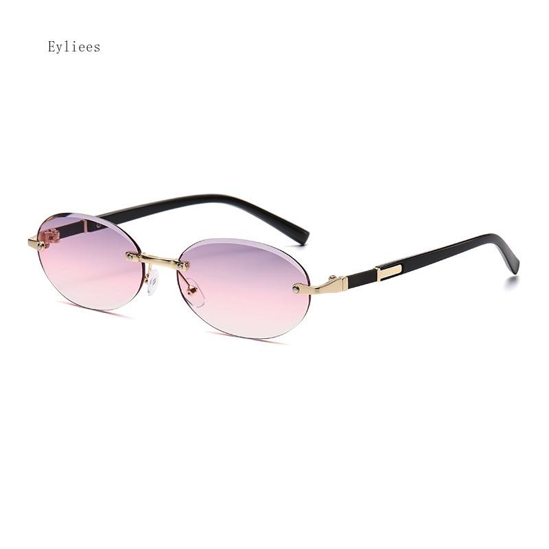 Trendy Rimless Oval Sunglasses Stylish Gradient Lens Outdoor Shades Luxury  Frameless Small Black Vintage Sun Glasses