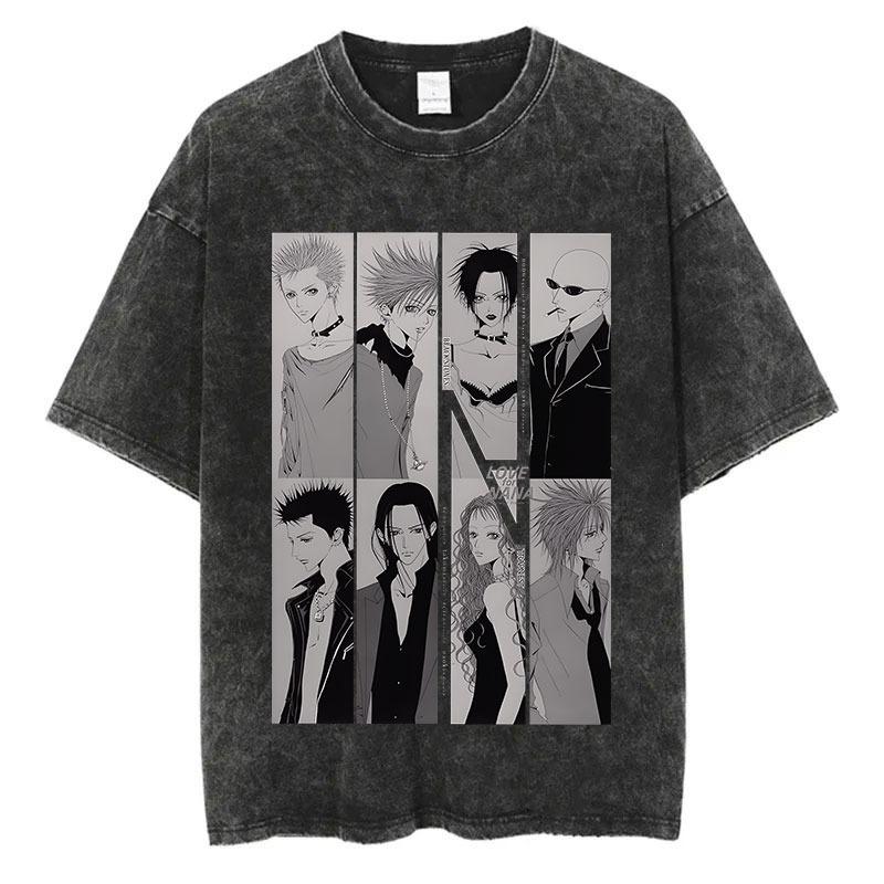 Japanese Anime Nana Osaki Print Vintage Washed Tshirt Harajuku Streetwear Graphic T-Shirt Summer Short SleeveTshirt