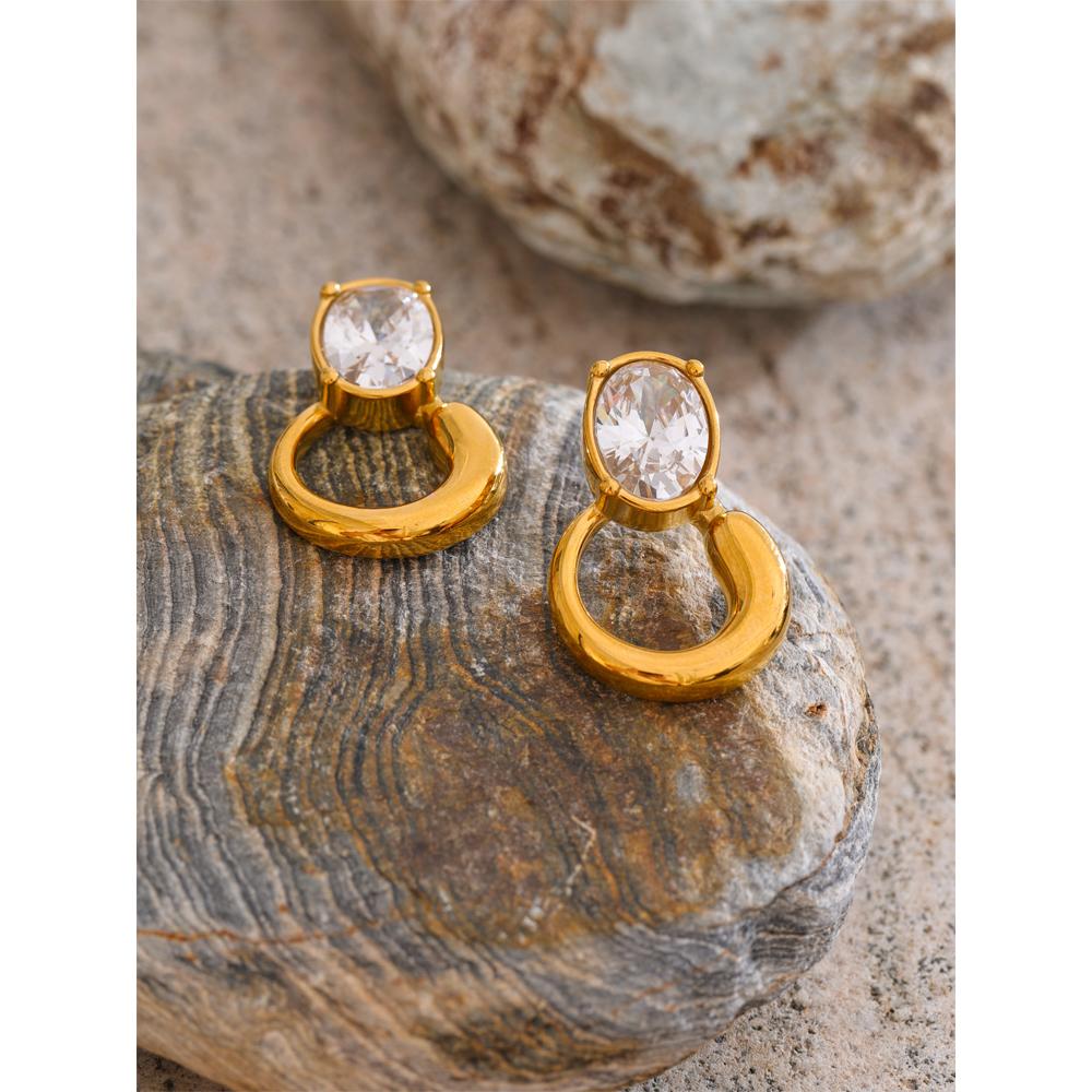 Eetit Delicate Shiny Cubic Zirconia Geometric Stud Earrings 18K Golden Plated Stainless Steel High Quality Waterproof Jewelry