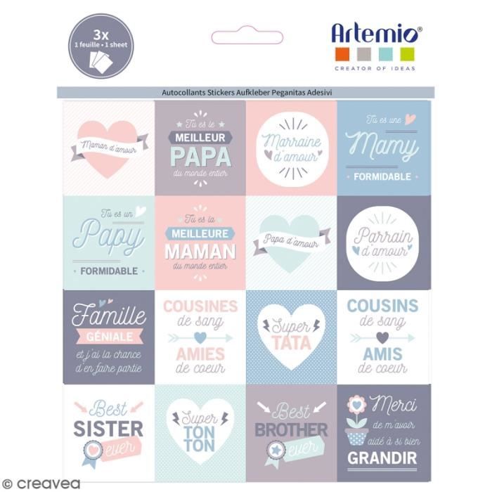Stickers Artemio Texte - J'aime ma famille - 46 pcs