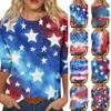 Women's Fashion Casual Seven-Sleeve Independence Day Print Round Neck Top