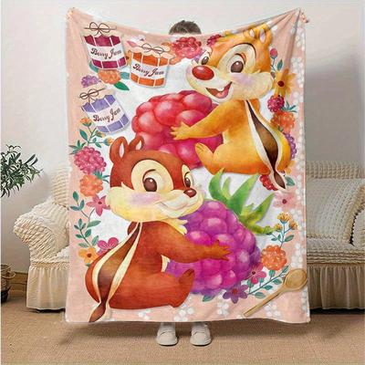 1pc,Disney Chip & Dale Berry Jam Floral Throw Blanket Soft Coverlet for Bed, Couch, Car, Travel, Camping, Office Nap