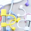 5Pcs Silicone Straw Cover for 8mm Large Diameter Straws Toppers U-Shaped Lanyard Straw Lid Dust-Proof Reusable Straw Protector for Glass Stainless