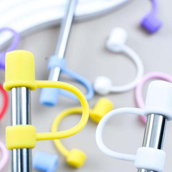 5Pcs Silicone Straw Cover for 8mm Large Diameter Straws Toppers U-Shaped Lanyard Straw Lid Dust-Proof Reusable Straw Protector for Glass Stainless