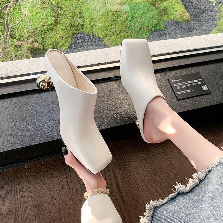 Wine glass and bag head half slippers women's 2025 summer new square head thick heel Mueller shoes with skirt large size high heels