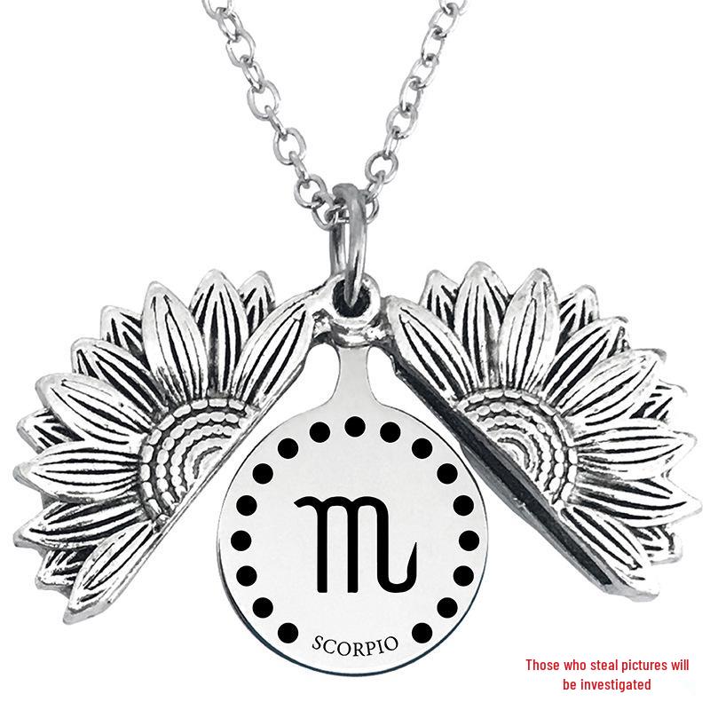 Twelve Constellations Sunflower Titanium Steel Pendant Necklace - European & American Holiday Gift