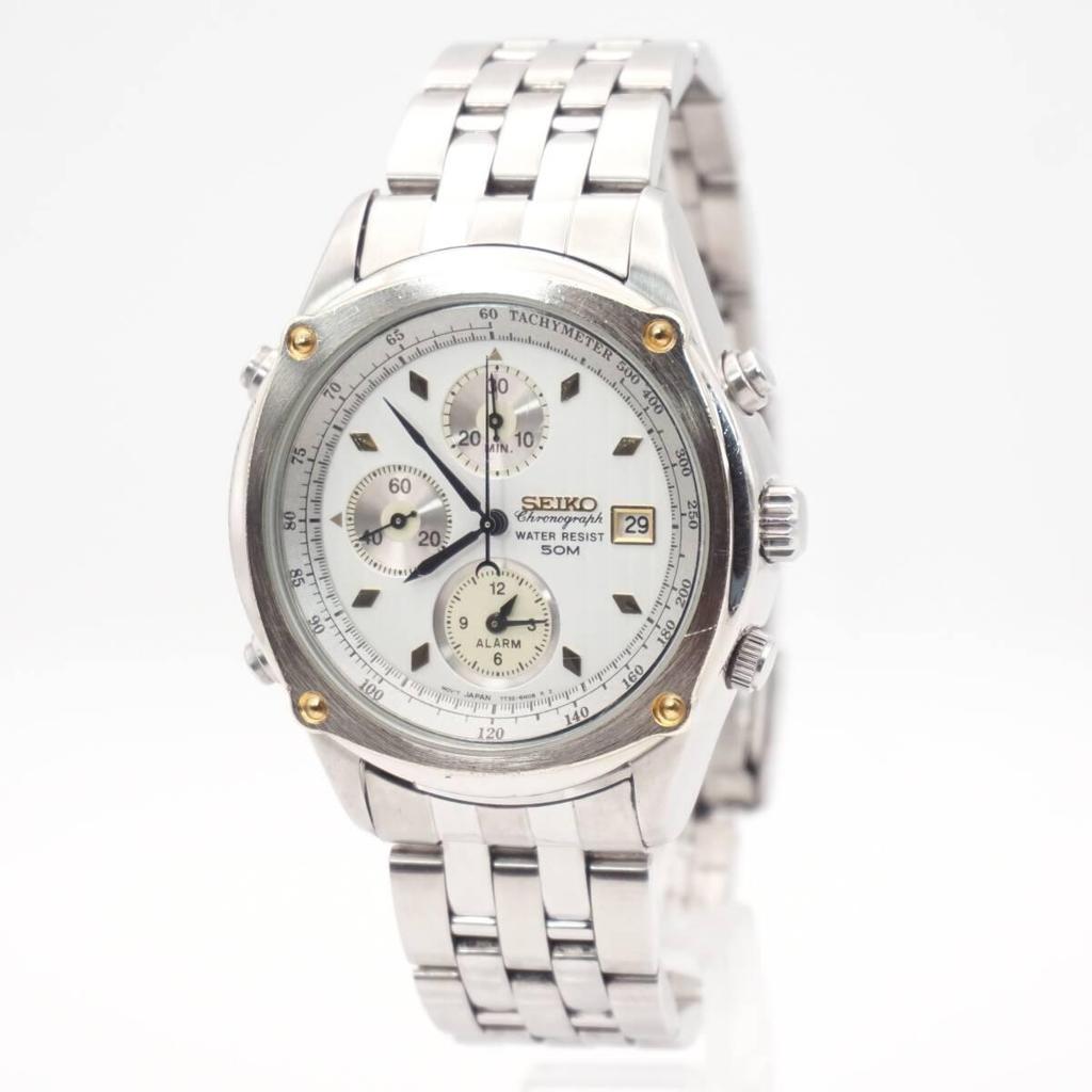 Seiko 7T32-6J50 Chronograph Alarm White Dial New Battery Replaced June 1988 Quartz Men's Watch Genuine Bracelet Working Item