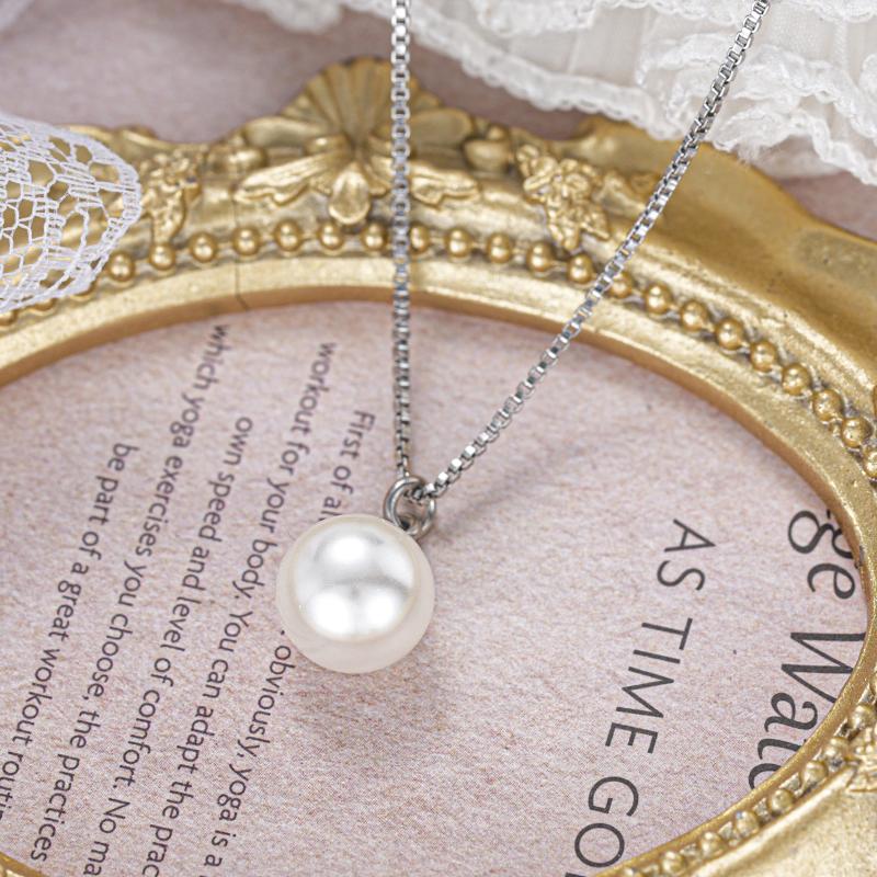 

Huitan Stainless Steel Imitation Pearl Pendant Necklace for Women Delicate Bridal Wedding Necklace Gift Temperament Lady Jewelry 50cm 5cm