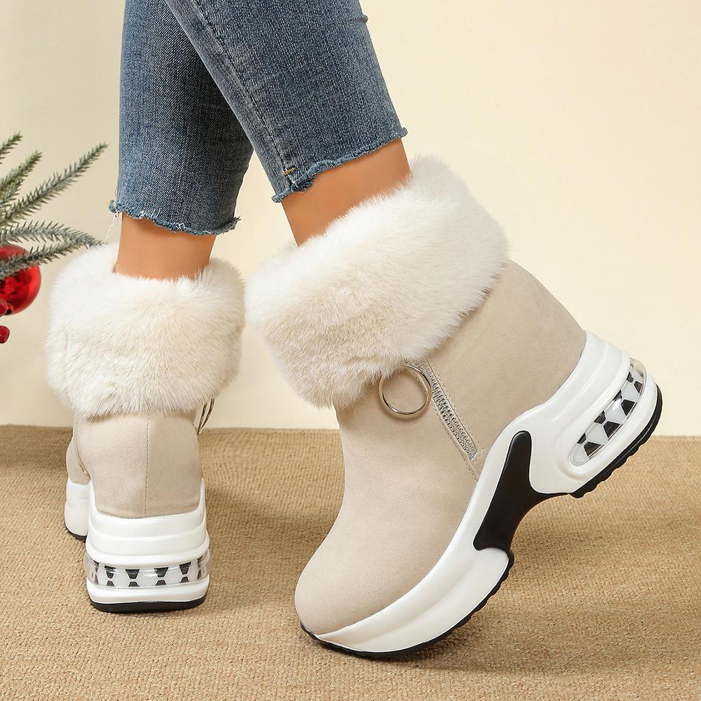 Damen einzelne Stiefel Winter Dicksohlig Leopardenmuster Mattierter Reißverschluss Baumwollstiefel Lässiger Komfort Warm Erhöhend Schneestiefel