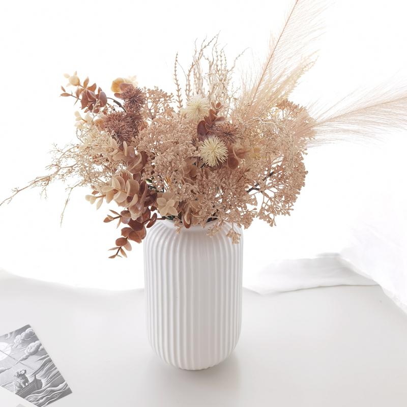 Wabi-Sabi Retro Floral Arrangement with Eucalyptus & Reed Grass for Home Decor & Photography