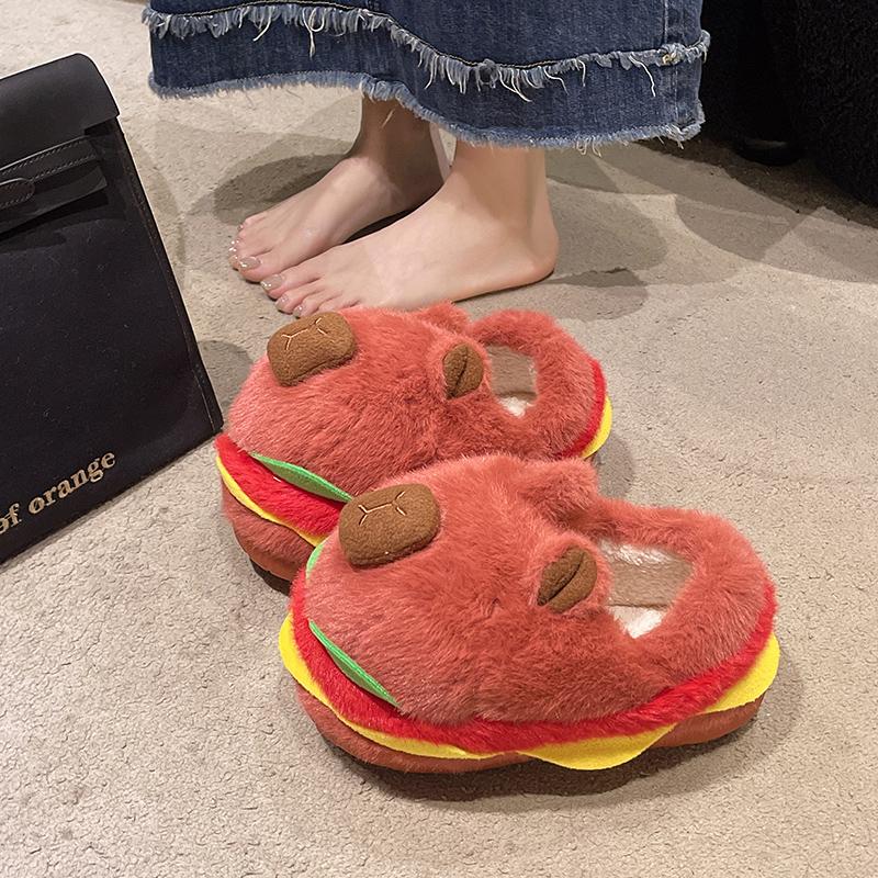 Fashion Plush Cotton Shoes Winter New Round Toe Deep Mouth Soft Sole Non-slip Wear-resistant Flat-sole Wrapped-head Slippers