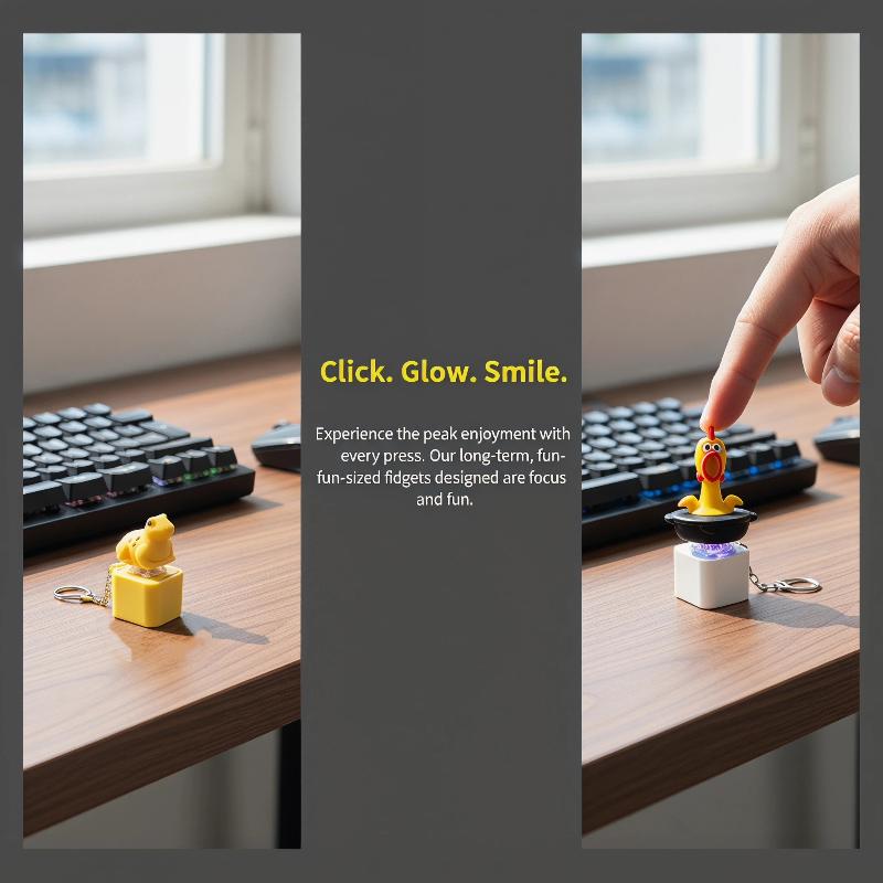 Funny Chicken Frog Keyboard Fidget Toys Keychain Finger Button Clicker Decompression Toys With Colorful Lights Rechargeable Toy