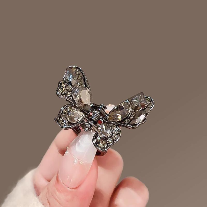 1 Stück High-End Damen Pony Seitenhaarspange Niedliche Schwarze Kristall Schmetterling Kleine Haarkralle Süße Koreanische Haarspange Mode Top Clip