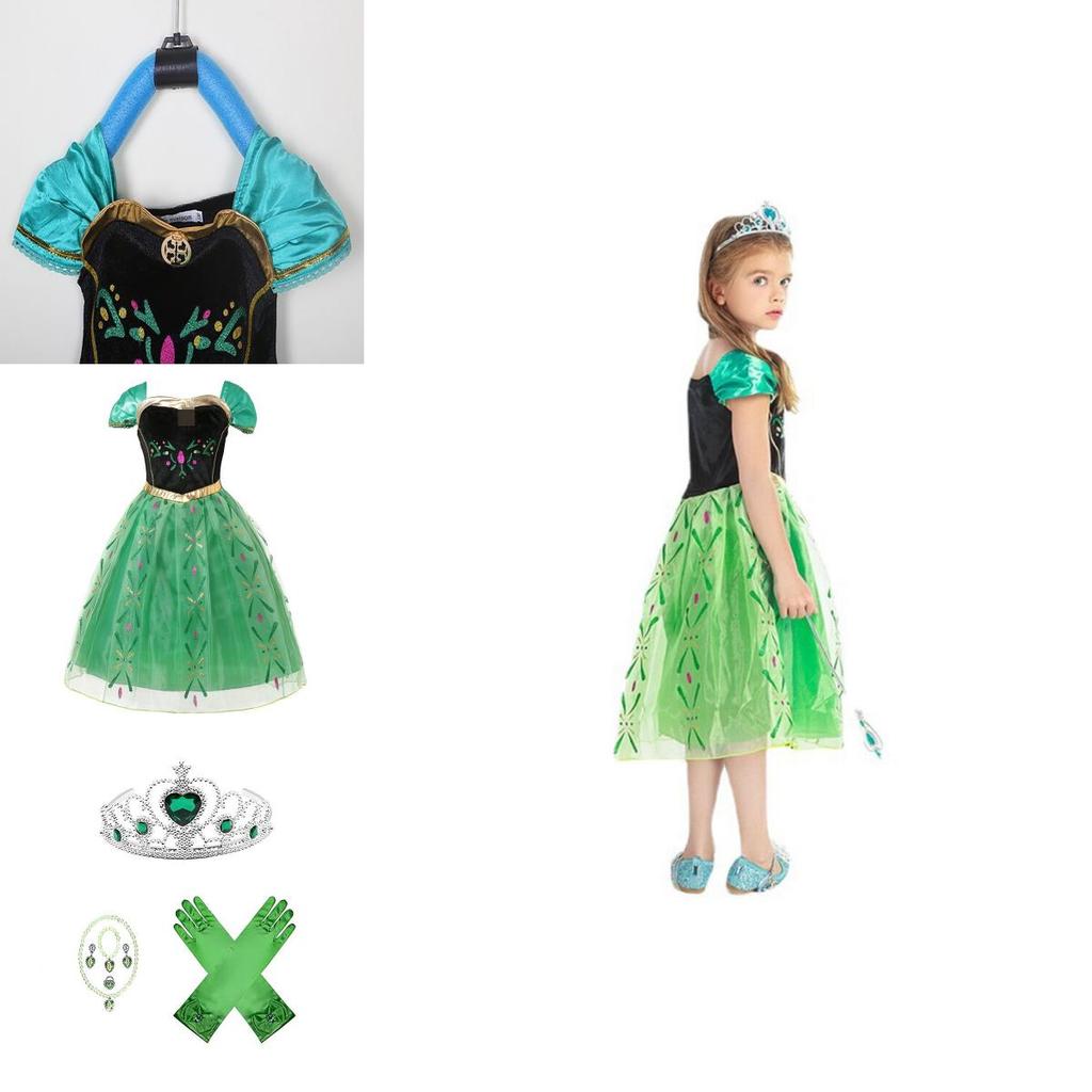 Vestito Cosplay Elegante Regina Anna di Frozen per Bambina con Accessori