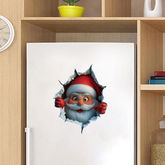 Yousheng Santa Cracked Wall Decal Christmas Self-Adhesive Static Clings PVC Stickers for Car Window Room Wall Decor