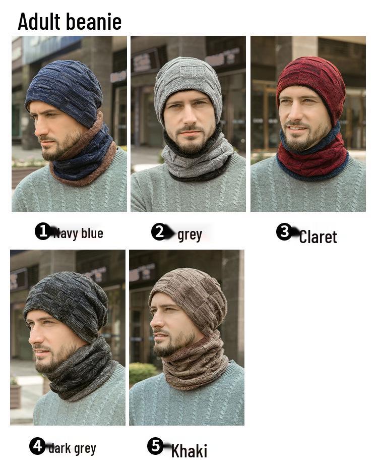 Herren Europäisches und Amerikanisches Winter Mütze & Schal Set: Dick gestrickt mit Samtfutter