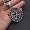 Viking Vegvisir Compass Pendant Necklace Norse Runes Nordic Amulet Stainless Steel Two Tone Medieval Talisman for Men
