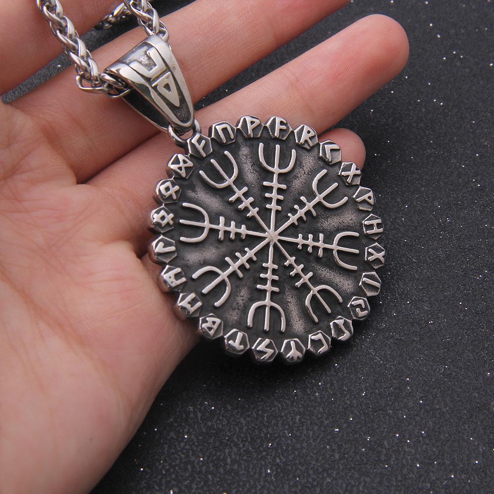 Viking Vegvisir Compass Pendant Necklace Norse Runes Nordic Amulet Stainless Steel Two Tone Medieval Talisman for Men