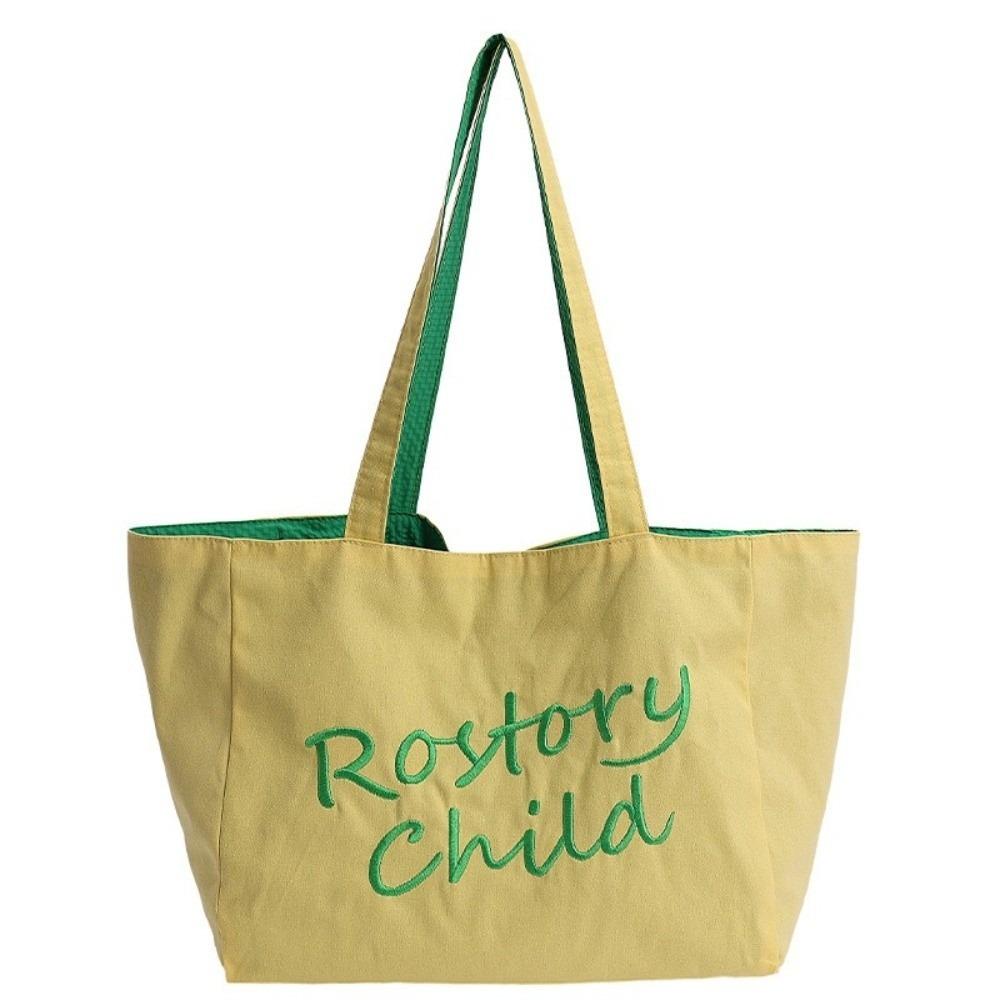 

Solid Color Double-sided Tote Bag Letter Embroidery Women s Handbag Canvas Shoulder Bag Girls жёлтый